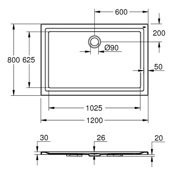 39305000 Shower Tray Акриловый душевой поддон 800*1200мм