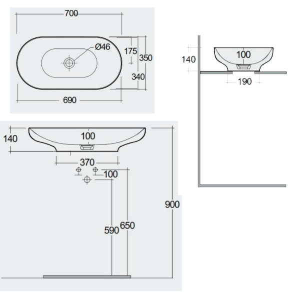 Раковина накладная 70, белая Rak Ceramics Des DESCT7000AWHA