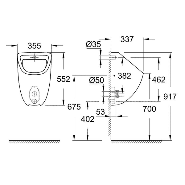 Писсуар GROHE Bau Ceramic, скрытый монтаж 39438000