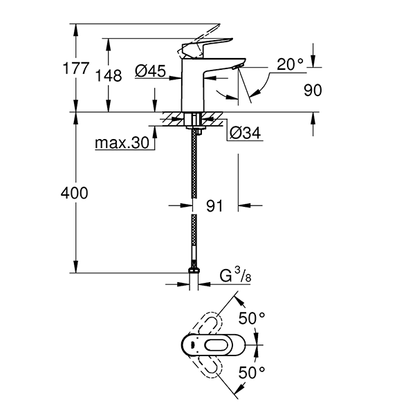 Смеситель для раковины, размер S, хром Grohe BauLoop 23337000