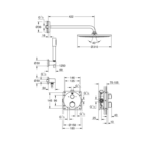 Душевая система, встраиваемая, хром Grohe Rainshower Cosmopolitan 310 Grohtherm 34731000