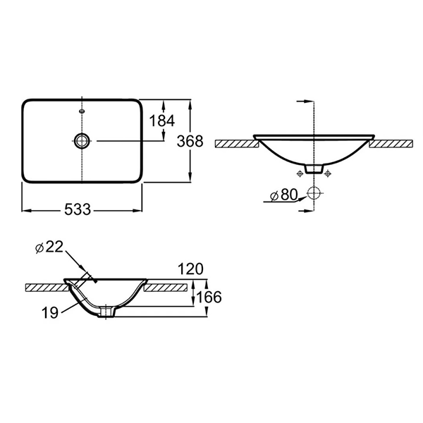Раковина встраиваемая сверху 53, белая Jacob Delafon Carillon E96117-0