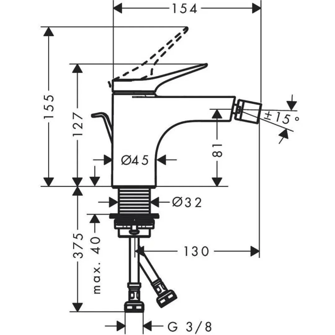 Смеситель для биде с донным клапаном, белый Hansgrohe Vivenis 75200700