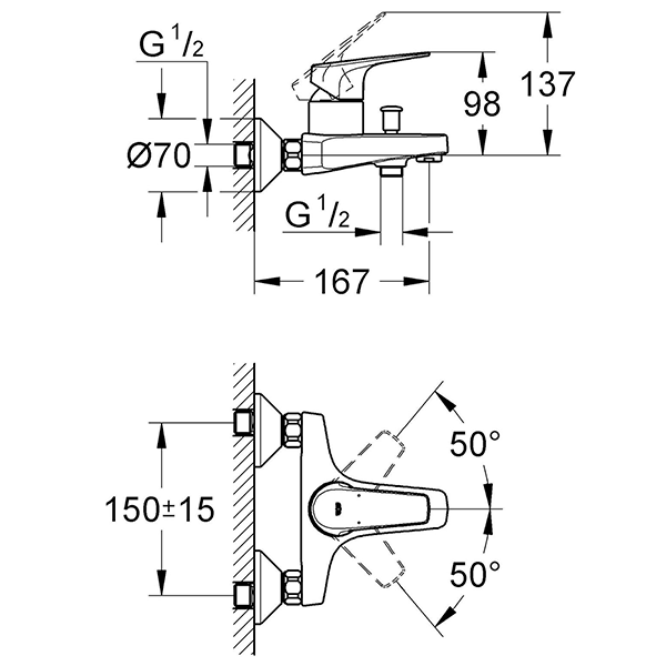 Смеситель для ванны, хром Grohe BauFlow 32811000