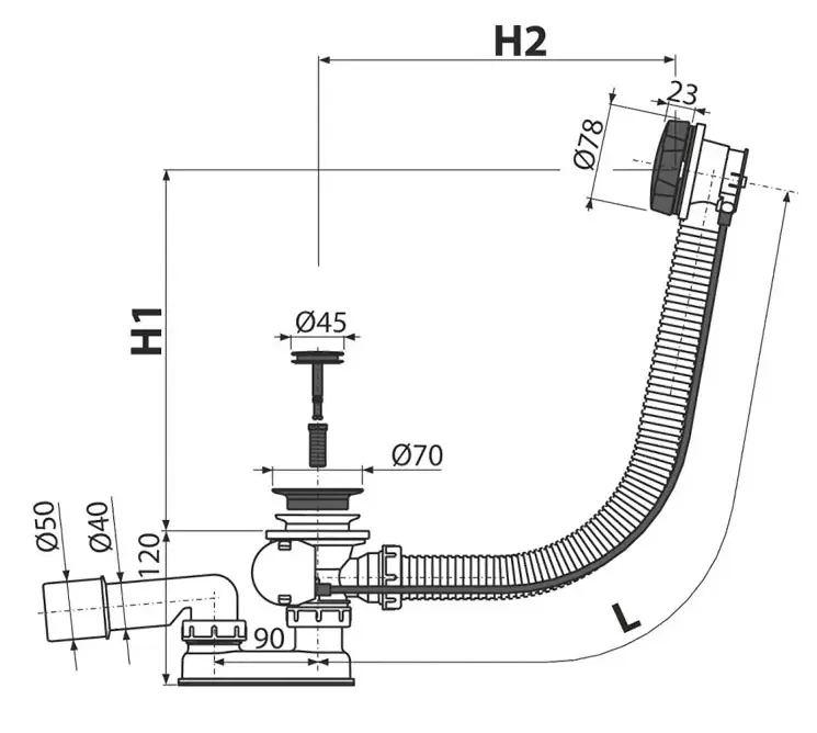 A55BLACK Слив-перелив для ванны черный матовый