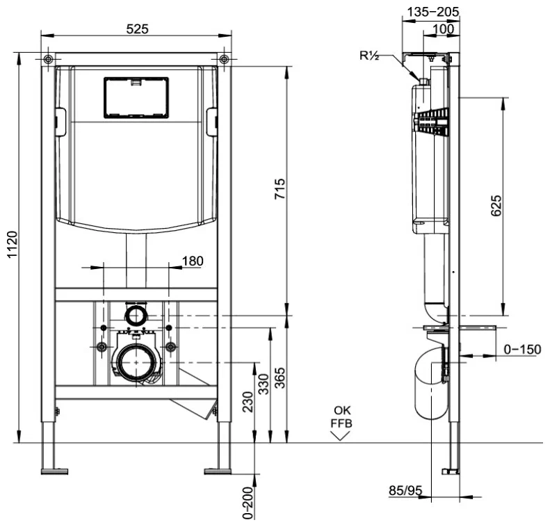 92246100 Villeroy & Boch ViCONNECT Инсталляция для подвесного унитаза 1120мм