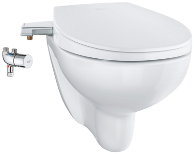 39652SH0 Комплект 3 в1 GROHE Bau: сиденье-биде, подвесной безободковый унитаз, Grohtherm Micro, альп