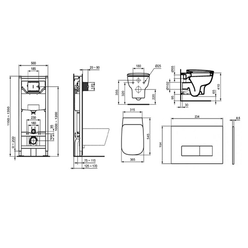 Комплект 4в1: Инсталляция, панель смыва, унитаз с крышкой-сиденьем Ideal Standard Esedra K20082004