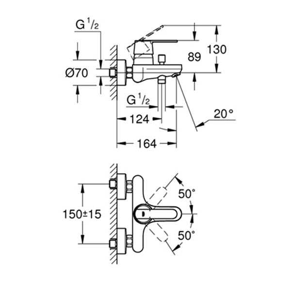 Смеситель для ванны, однорычажный, хром Grohe Get 32887000