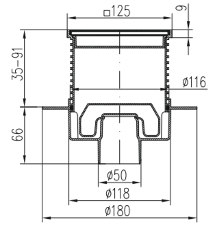 Трап точечный для пола, нижний слив MCH F1420XL