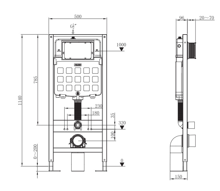 Инсталляция для подвесного унитаза, матовый черный Nuca N5108P2702MB