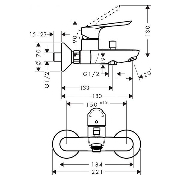 Смеситель для ванны, хром Hansgrohe Logis E 71403000