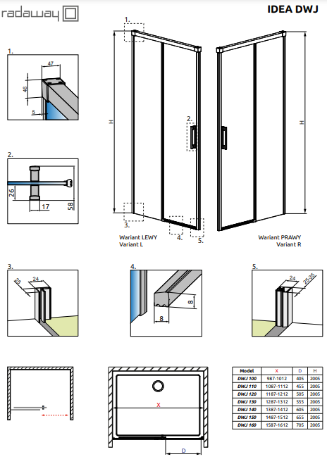 387017-01-01L IDEA DWJ 130 Леваая часть кабины хром/прозр 1300*2005
