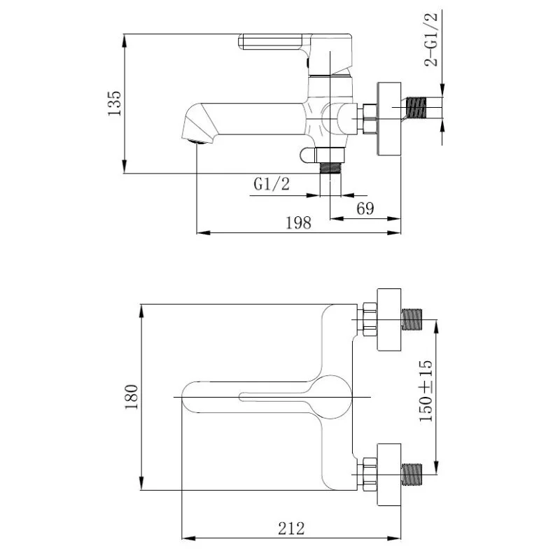 Смеситель для ванны, черный VODA Column Black CLM54B