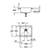 Мойка K700U, композитная, 533x457, черный гранит Grohe 31654AP0