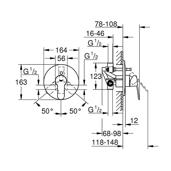 Смеситель для ванны со встраиваемым механизмом, хром Grohe BauEdge 29079000