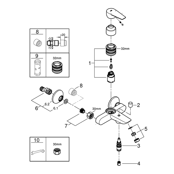 Смеситель для ванны, наружный, хром Grohe BauEdge 23604001