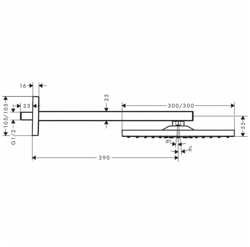 Верхний душ с кронштейном 300, черный Hansgrohe Raindance E 26238670