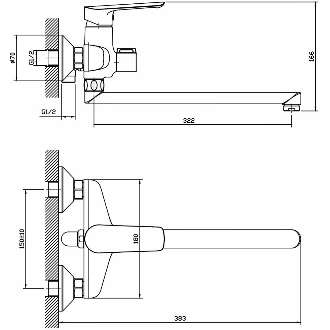 Смеситель для ванны, длинный излив, хром ESKO Lagos LG 31