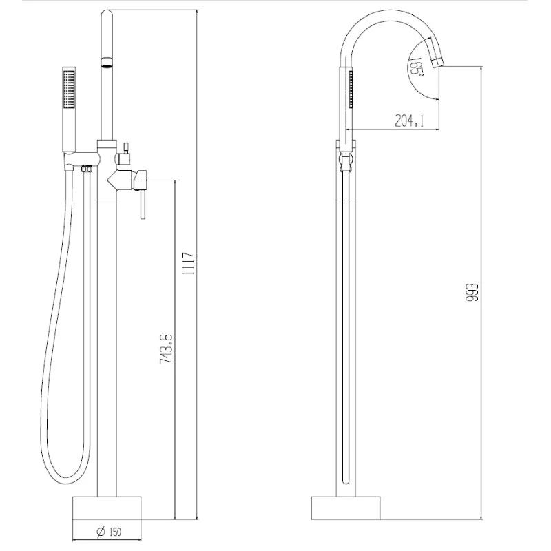 Смеситель для ванны, напольный, черный ESKO F1B