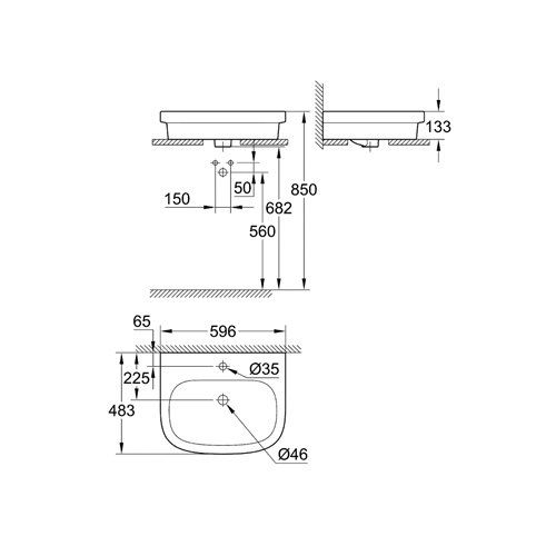 Раковина накладная 60, альпин-белый Grohe Euro Ceramic 39337000