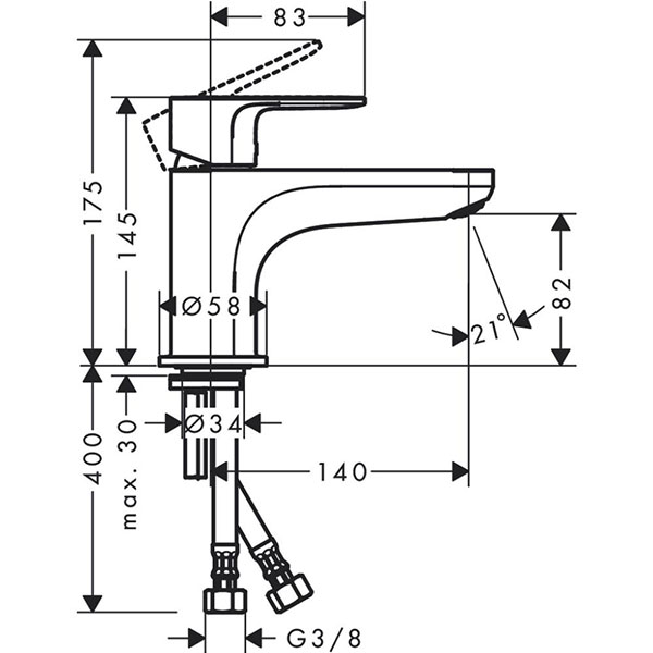 Смеситель для раковины 145, хром Hansgrohe Rebris S 72434000