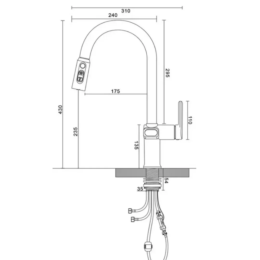 Смеситель для кухни, вытяжной излив, оружейная сталь ESKO K15GMLED