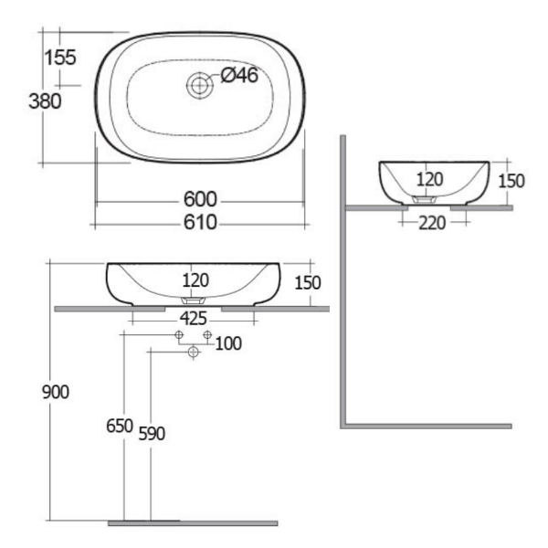 Раковина накладная 60, белая Rak Ceramics Illusion ILLCT6000AWHA