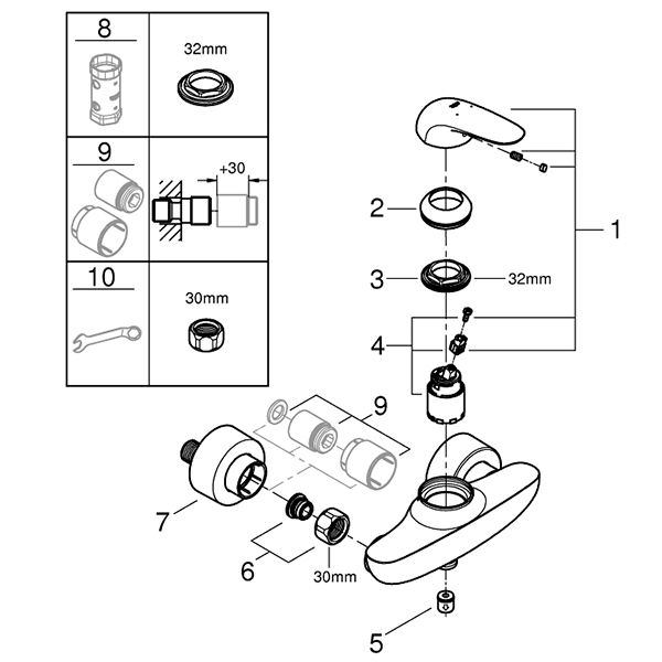 Смеситель для душа, белая луна Grohe Eurostyle 23722LS3