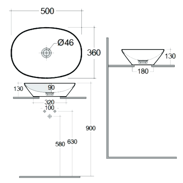 Раковина накладная 50, белая Rak Ceramics Variant VARCT25000AWHA