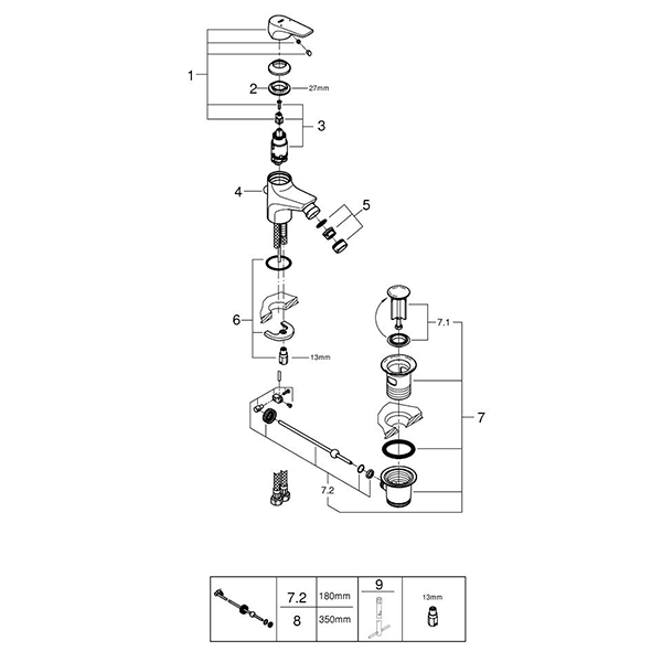 Смеситель для биде GROHE BauFlow с донным клапаном (23754000)