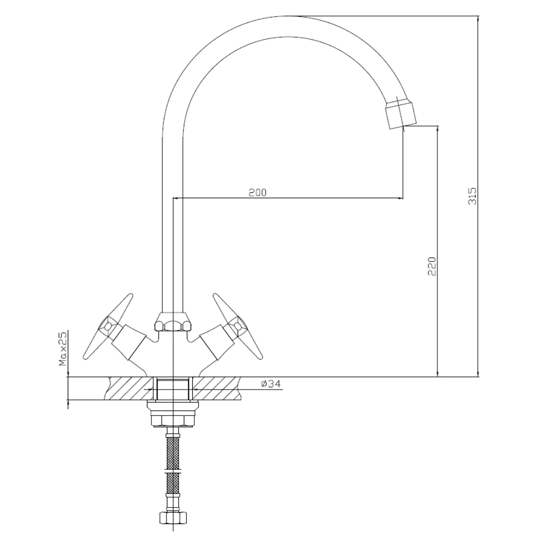 Смеситель для кухни, хром VODA Vasilek VL519