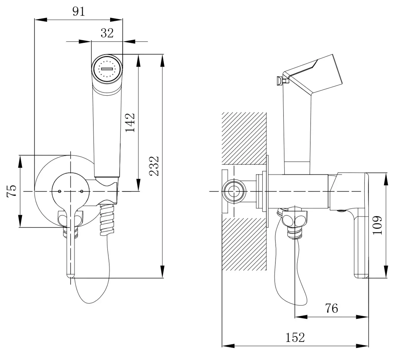 Гигиенический душ со смесителем, встраиваемый, хром VODA Column CLM01