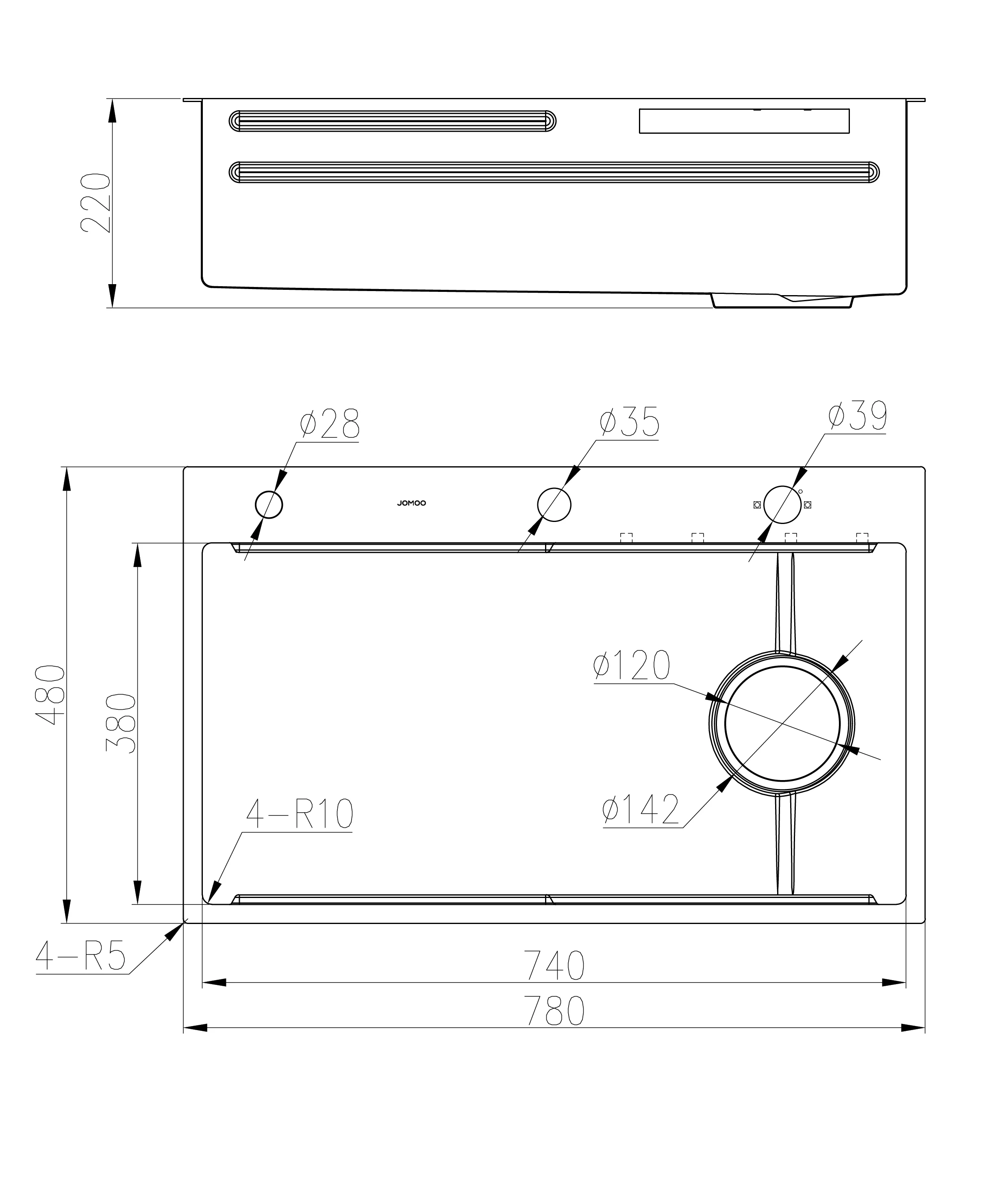 Мойка 480x780, одна чаша, нержавеющая сталь JOMOO 06293-BZ-1