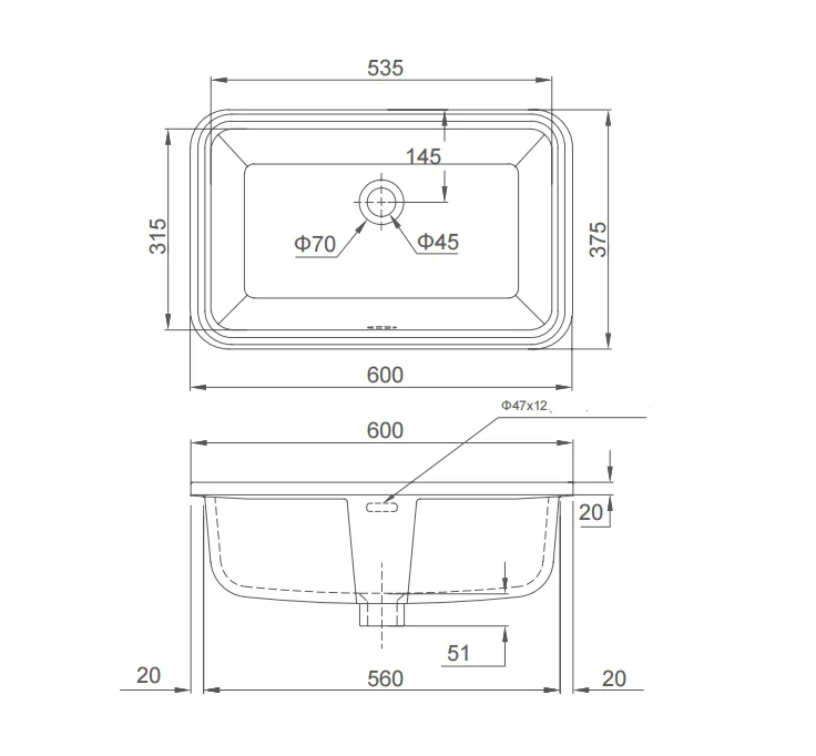 Раковина встраиваемая снизу 60, белая SSWW SACP221C-060-1