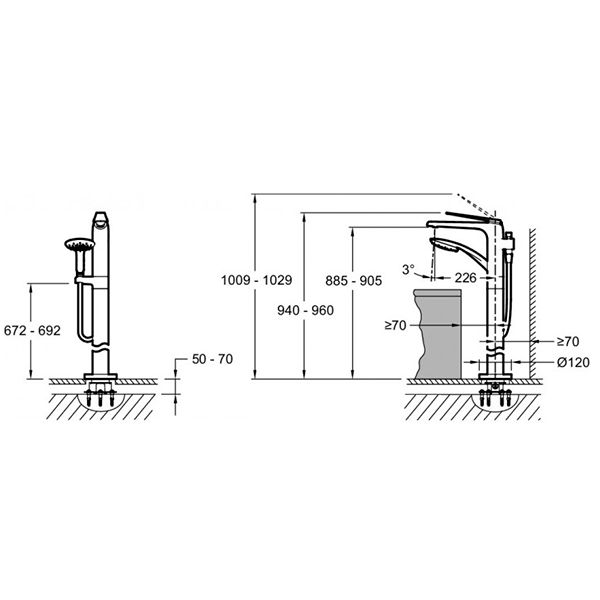 Смеситель для ванны, напольный, никель Jacob Delafon Avid E97367-BN