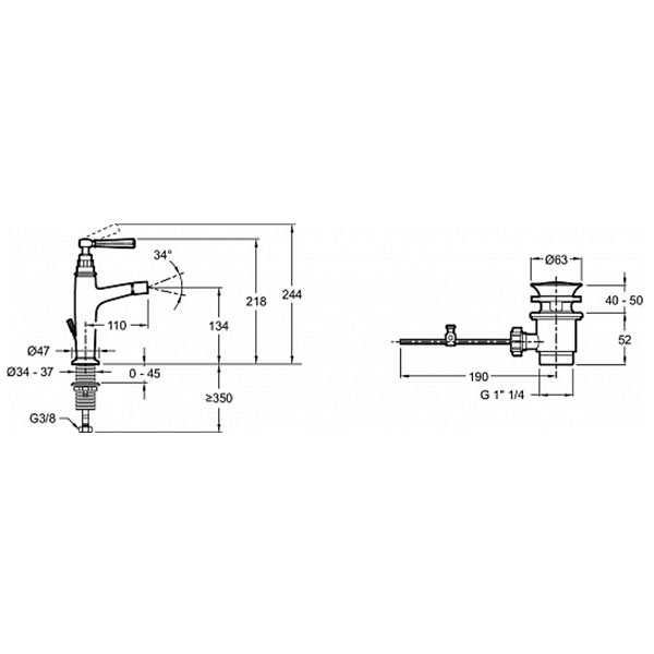 Смеситель для биде с донным клапаном, золото Jacob Delafon Cleo 1889 E24310-BGG