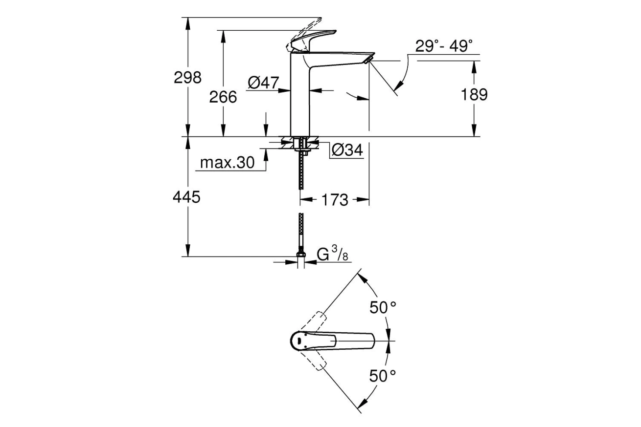 Смеситель для раковины, размер XL, черный Grohe Eurosmart 239712433