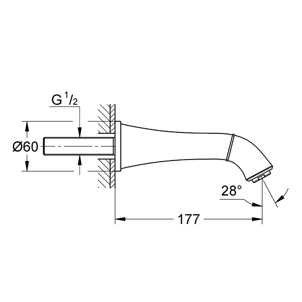 Излив для ванны, настенный, хром Grohe Grandera 13341000