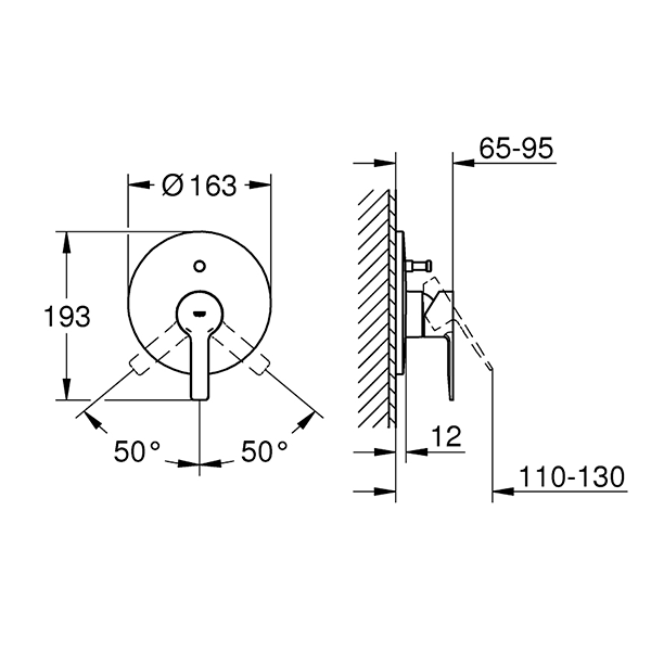 Смеситель для ванны, внешняя часть, встраиваемый, хром Grohe Lineare 19297001