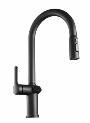 Смеситель для кухни, вытяжной излив, черный ESKO K15B LED