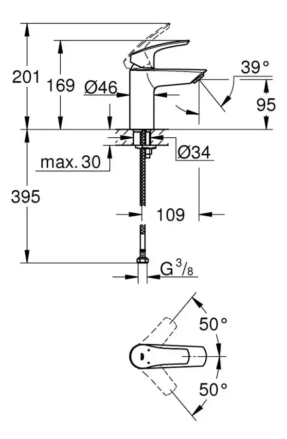 Смеситель для раковины, размер S, черный Grohe Eurosmart 324672433