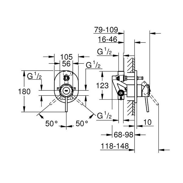 Смеситель для ванны со встраиваемым механизмом, хром Grohe BauClassic 29047000