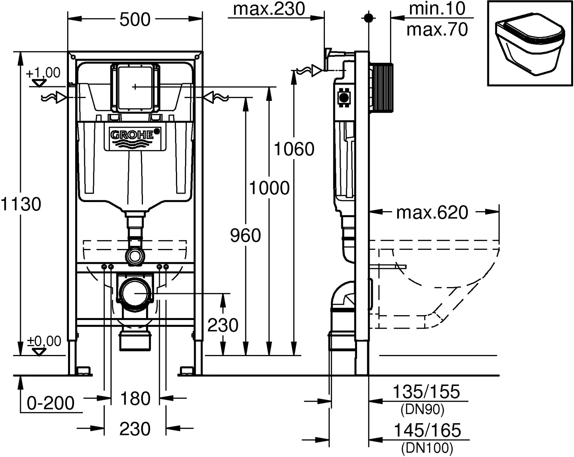 Инсталляция для подвесного унитаза GROHE Rapid SL 38536001