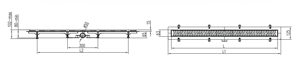 Трап линейный для пола, боковой слив MCH CH650/50Mprof