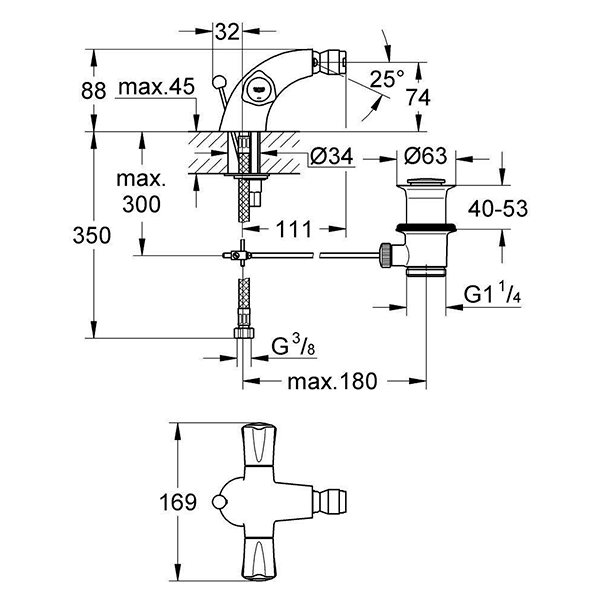 Смеситель для биде с донным клапаном, хром Grohe Avina 24032000