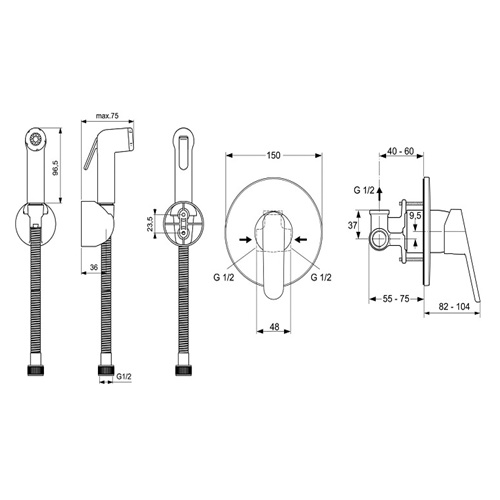 Комплект 5в1: Инсталляция, панель смыва, унитаз с сиденьем, гиг. душ Ideal Standard TESI K20102702