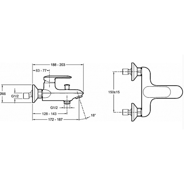 Смеситель для ванны, хром Jacob Delafon Kumin E1385-CP