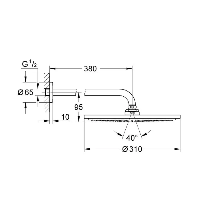 Верхний душ с кронштейном 380, суперсталь Grohe Rainshower 310 26066DC0