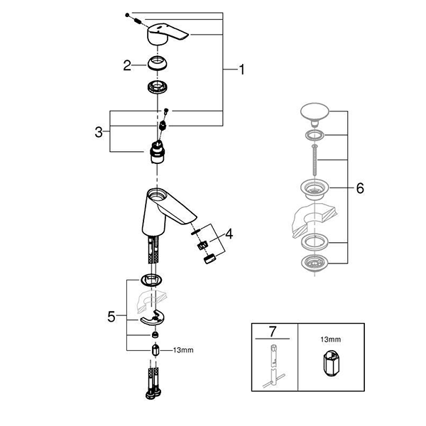 Смеситель для раковины, размер S, хром Grohe Eurosmart 23967003